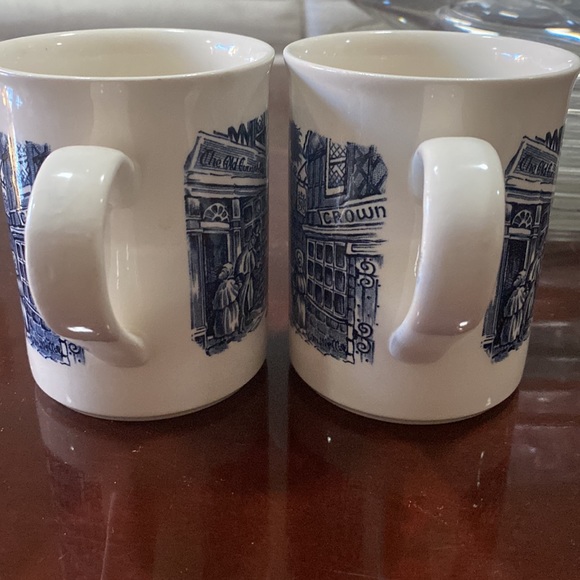 2 coffee tea mug cups EIT made n England blue transfer ware 19th century scenery - Picture 10 of 16